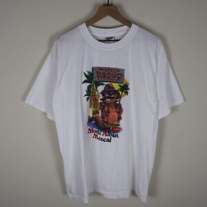 Vintage 90s Monte Alban Mezcal Tequila Worm Beach Party Shirt White XL 22.5x29
